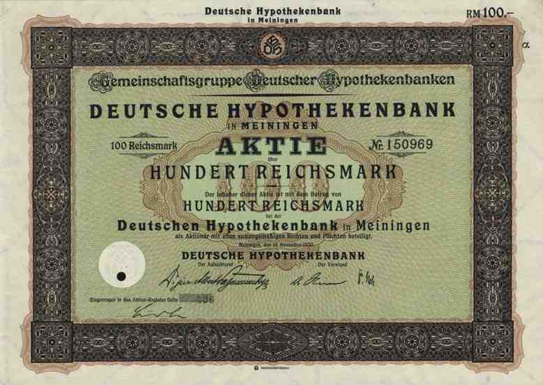 Deutsche Hypothekenbank 1930 Meiningen Thuringen Weimar Bremen Frankfurt 100 Rm Ebay