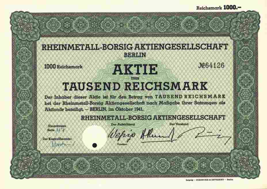 Rheinmetall Borsig Ag 1941 Goring Kraus Maffei Kolbenschmidt 1000 Rm Rochling Ebay